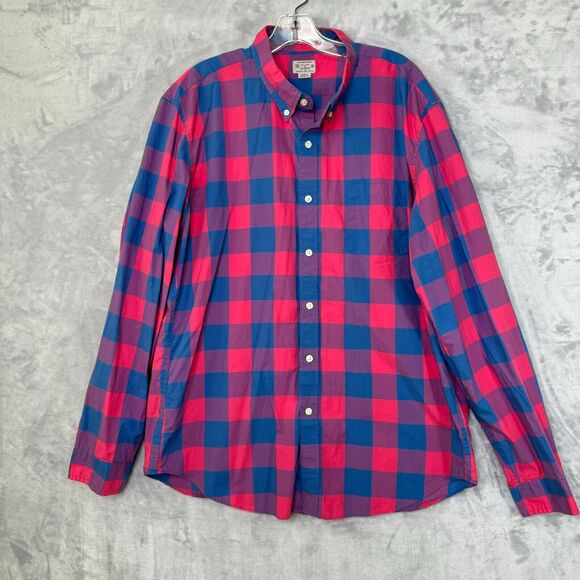 J. Crew Other - Vintage J. Crew Shirt Mens XL Pink Blue Buffalo Plaid Lightweight Cotton Preppy